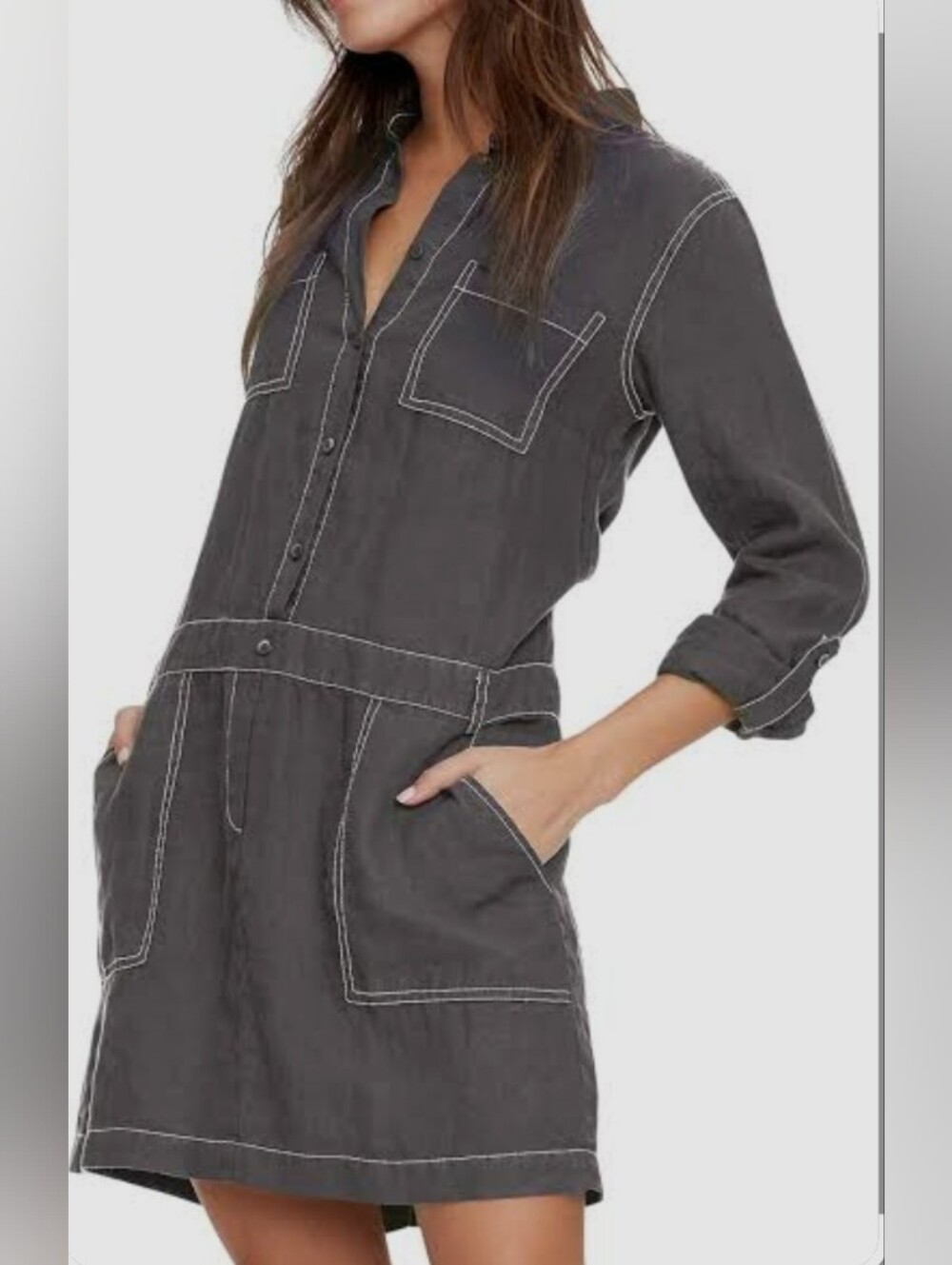 Michael Stars Linen Pillar Shirt Dress Grey Green XS